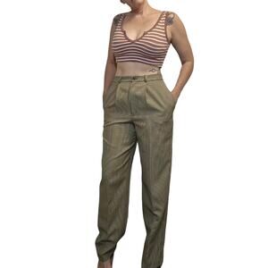 Vintage 80s 90s green brown plaid womens pants pleated casual slacks trousers